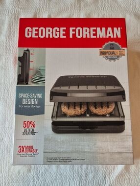 George Foreman Individual size Grill & Panini maker, space saving stand up NEW